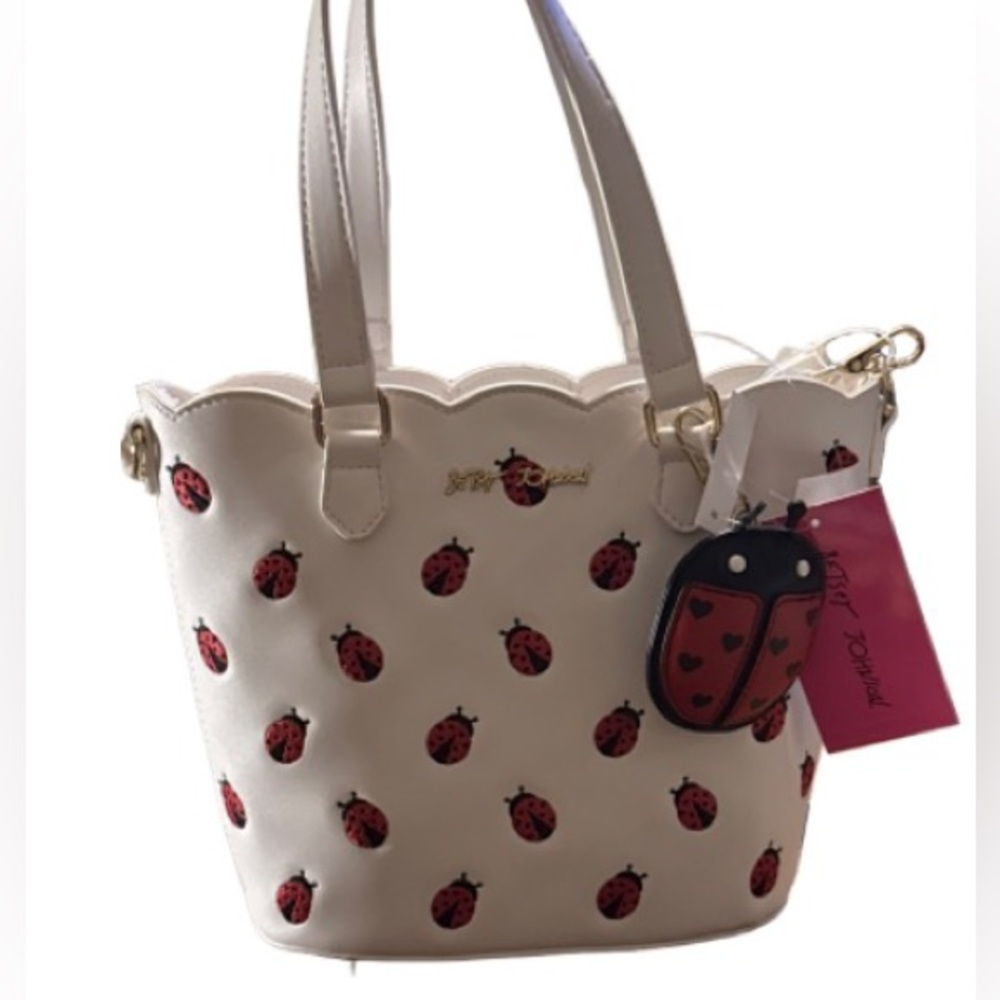 Betsey Johnson White Tote with Red Ladybug Print